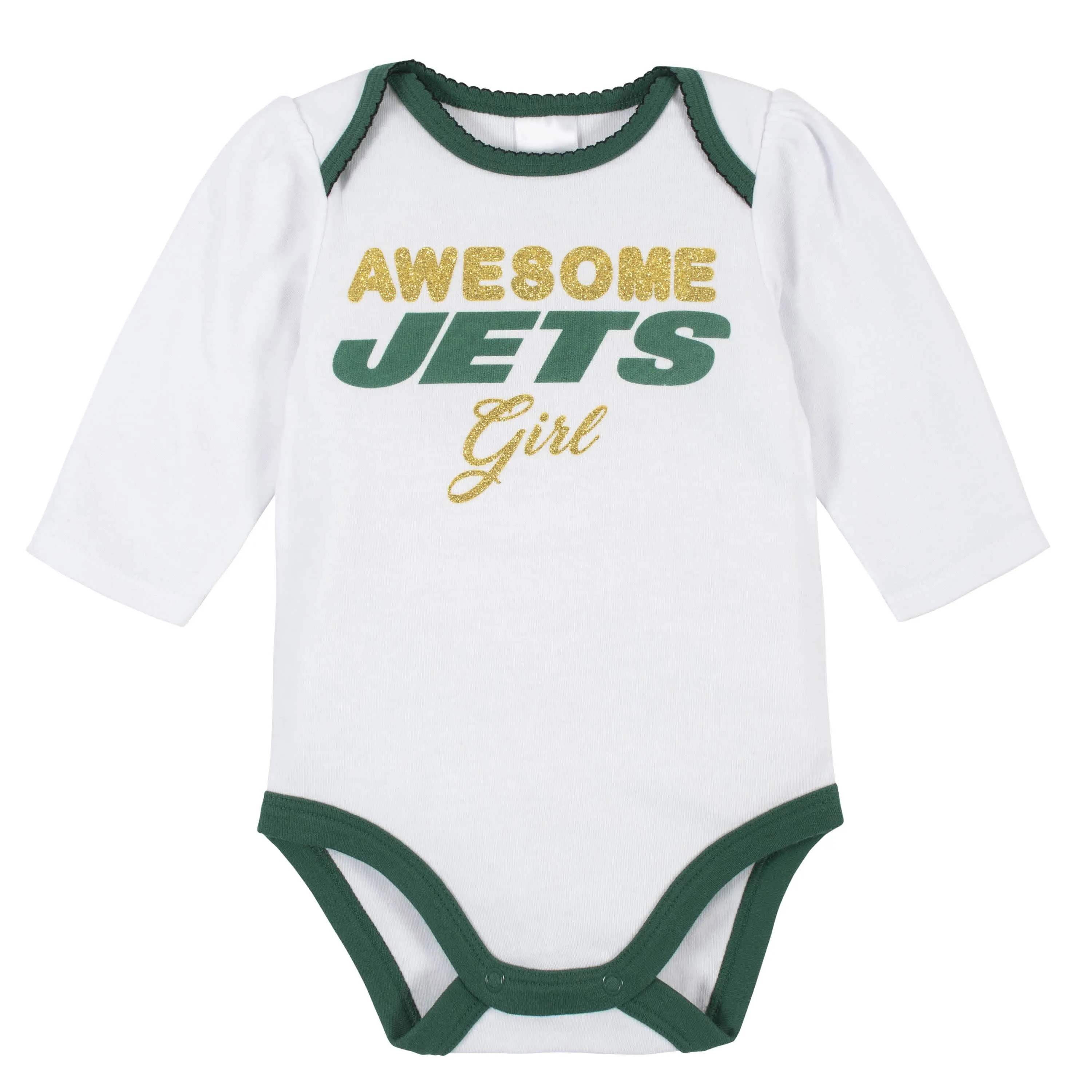 3-Piece Baby Girls New York Jets Bodysuit, Footed Pant, and Cap Set