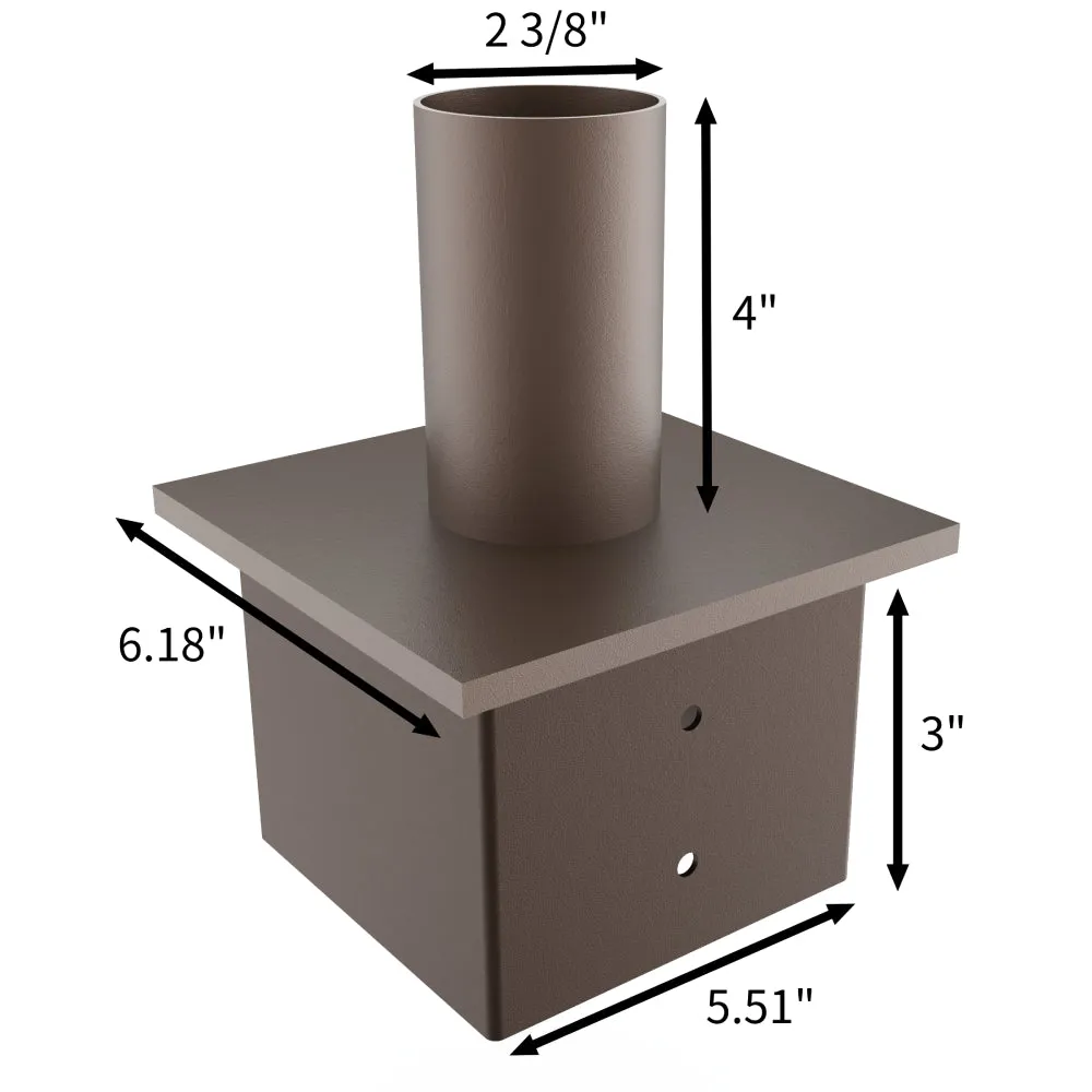 6in Square Pole Mount with 2-3/8in O.D. Tenon