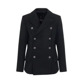 8 Button Wool Pea Coat in Black