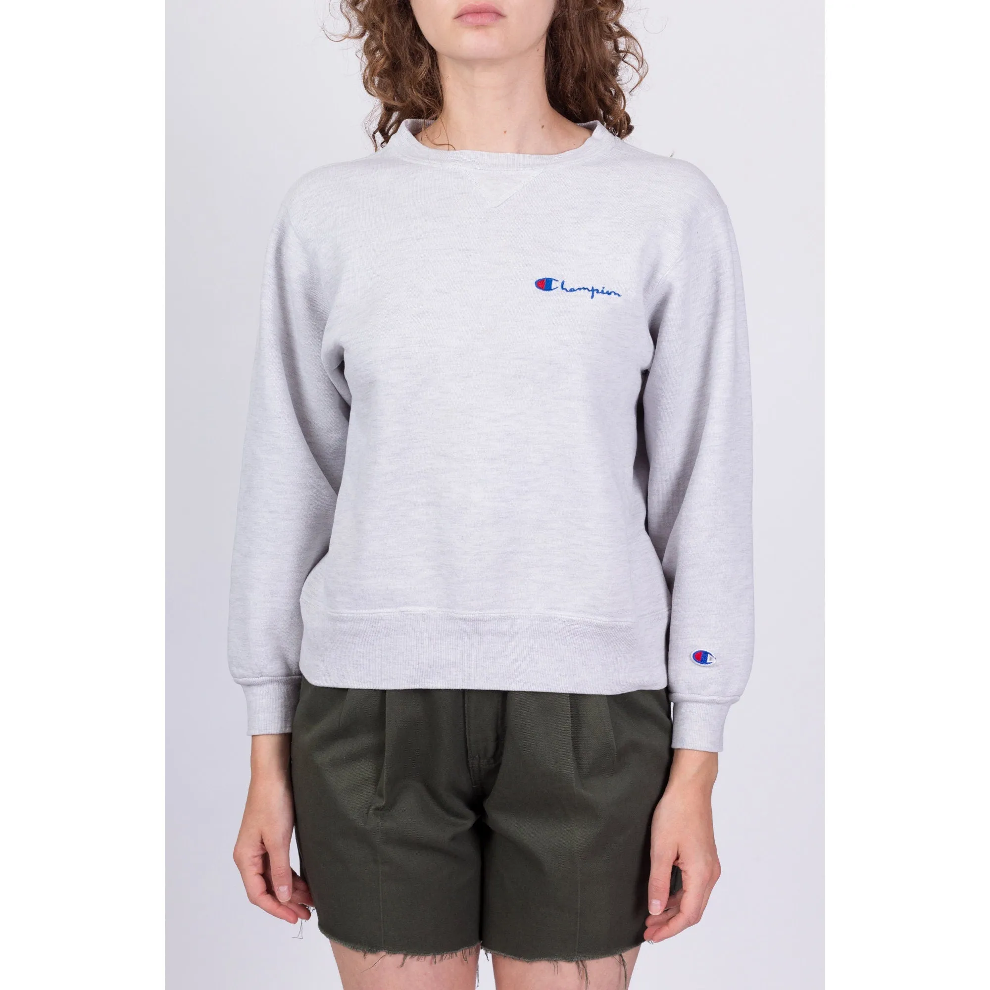 90s Champion Heather Grey Cropped Sweatshirt - Medium