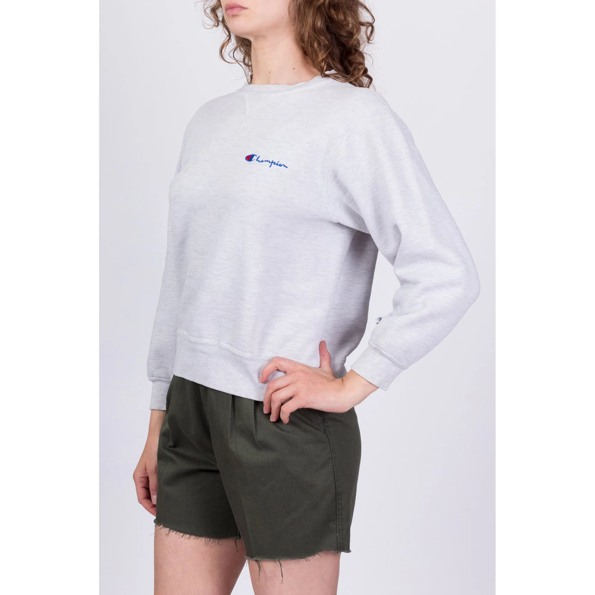 90s Champion Heather Grey Cropped Sweatshirt - Medium