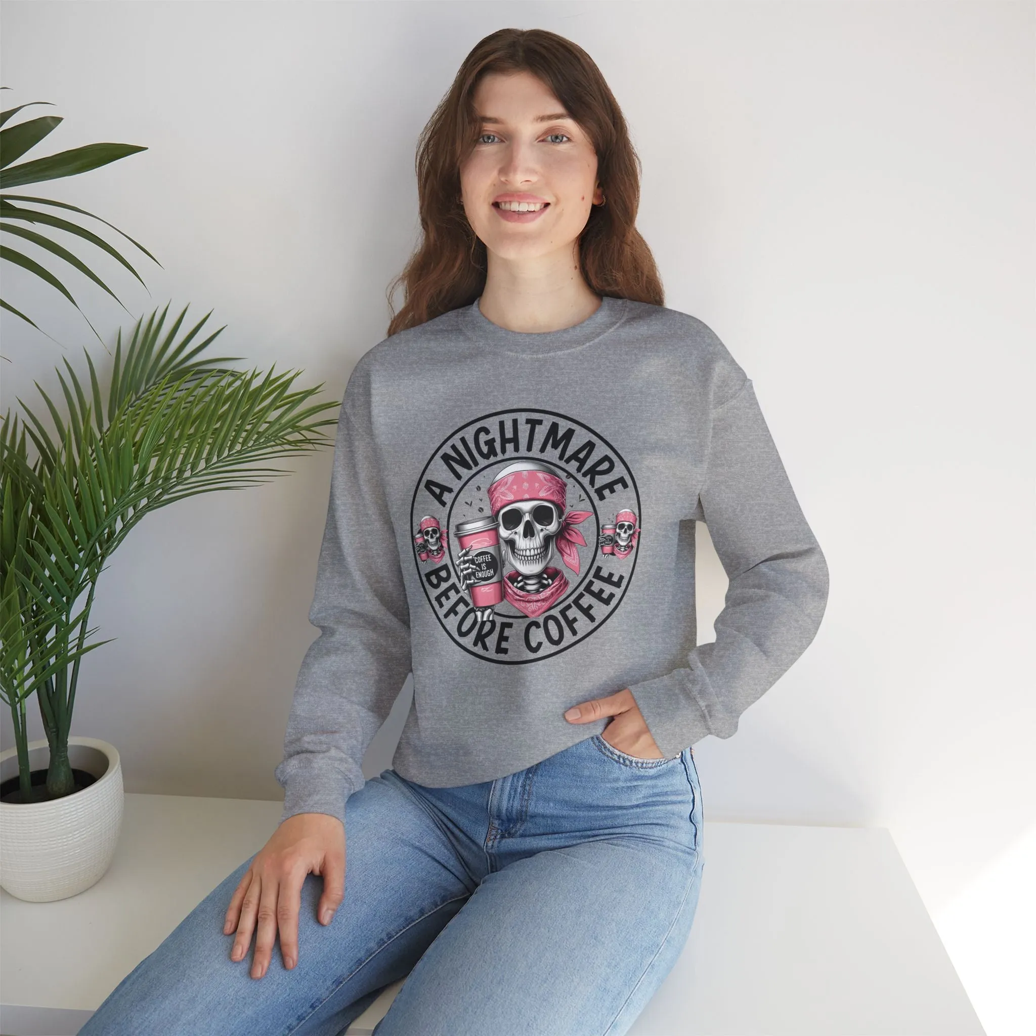 A Nightmare Before Coffee Sweatshirt, Happy Halloween Sweatshirt - Unisex Heavy Blend Crewneck, Halloween Sweatshirt, Cute Spooky Ghost sweatshirt.