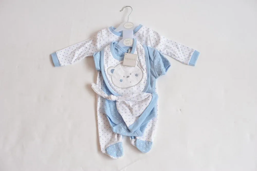 Aardvark Bear Blue Polka Dot Baby Boys Essential 5 Piece Set