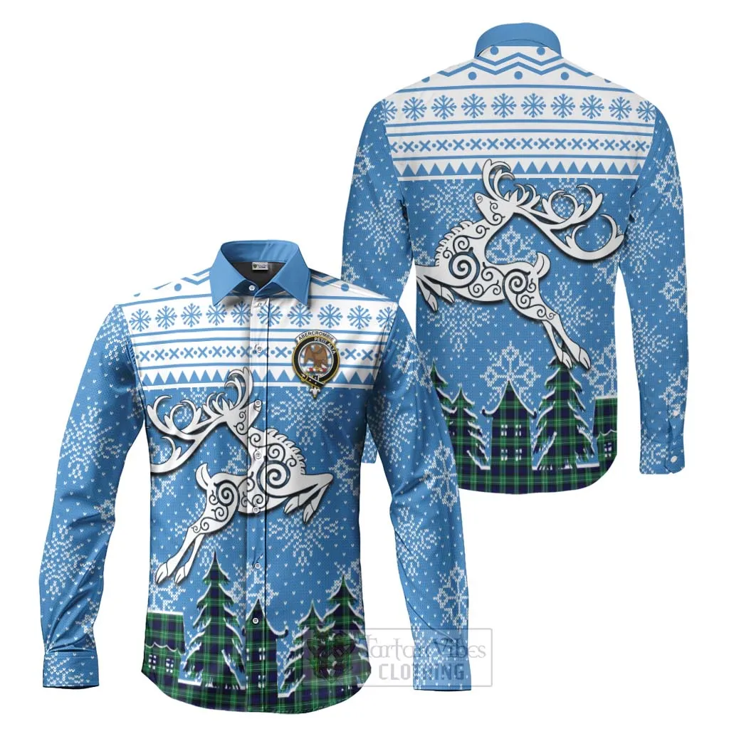 Abercrombie Clan Christmas Long Sleeve Button Shirt Celtic Reindeer Style