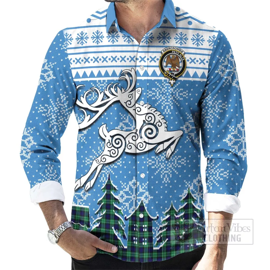 Abercrombie Clan Christmas Long Sleeve Button Shirt Celtic Reindeer Style