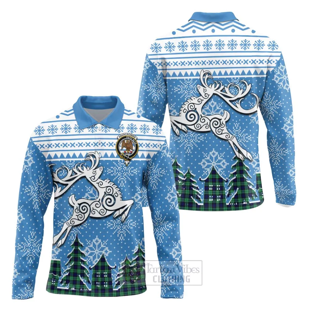 Abercrombie Clan Christmas Long Sleeve Polo Shirt Celtic Reindeer Style