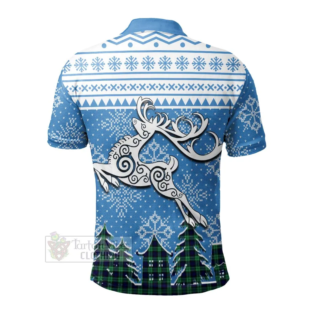 Abercrombie Clan Christmas Polo Shirt Celtic Reindeer Style