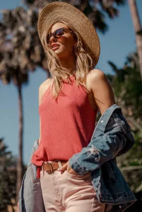 Above All Knit Halter Tank in Coral