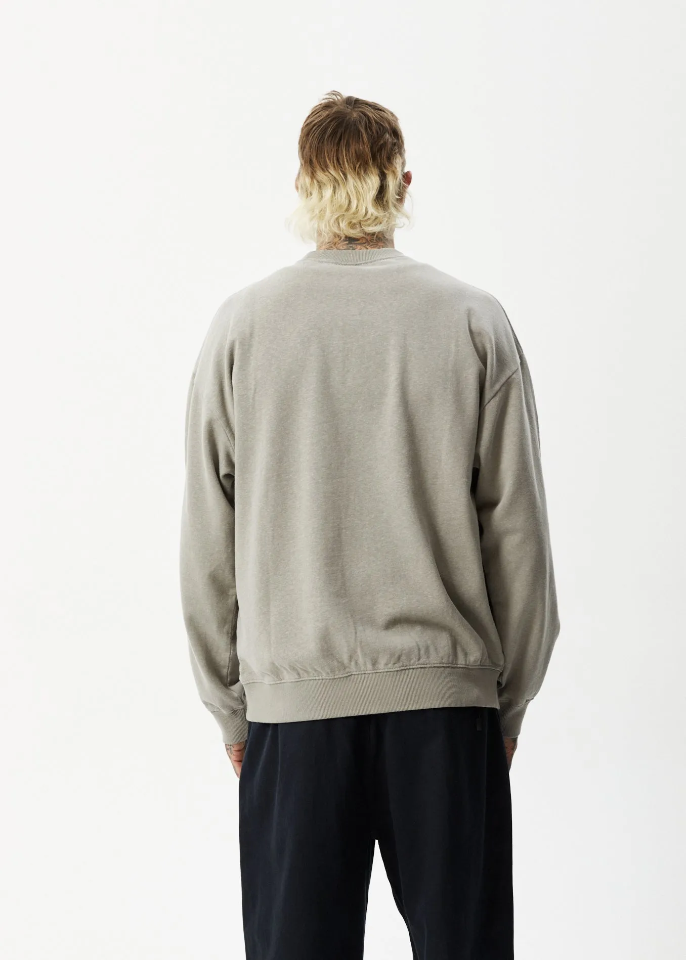 AFENDS Mens Indica - Crew Neck Jumper - Olive