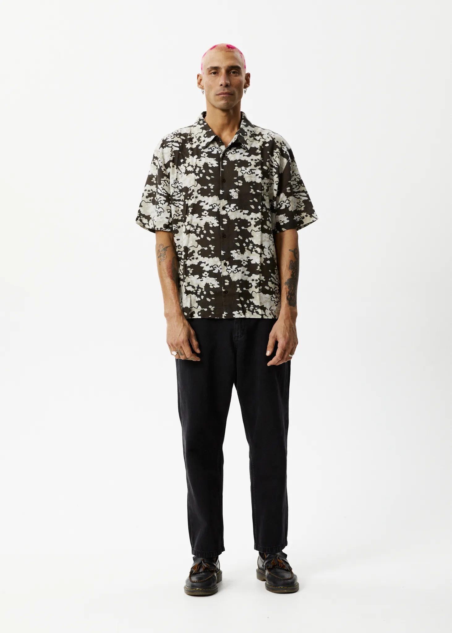 AFENDS Mens Jungle - Short Sleeve Shirt - Earth Camo