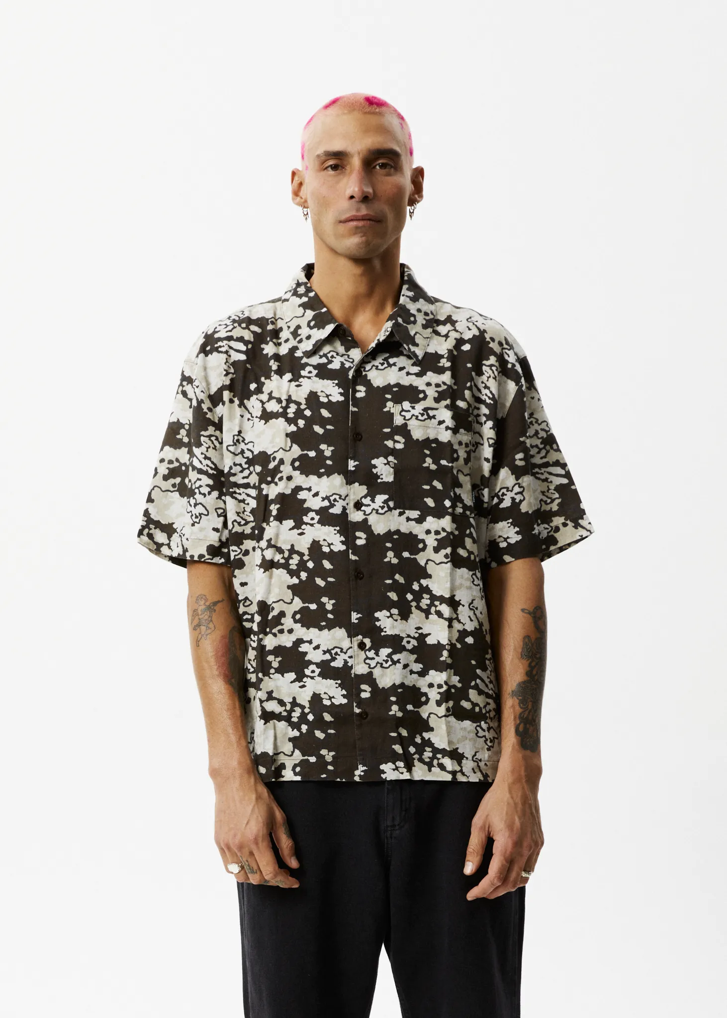 AFENDS Mens Jungle - Short Sleeve Shirt - Earth Camo