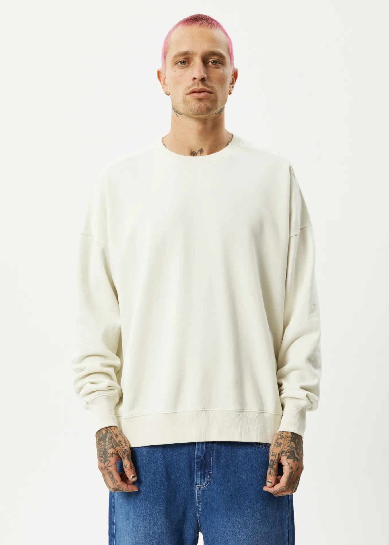 Afends Unisex Vital - Unisex Recycled Crew Neck Jumper - Off White