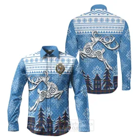 Agnew Clan Christmas Long Sleeve Button Shirt Celtic Reindeer Style