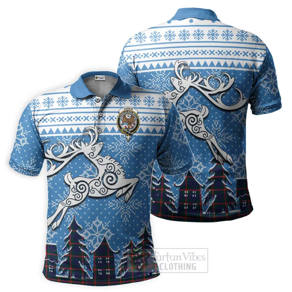 Agnew Clan Christmas Polo Shirt Celtic Reindeer Style