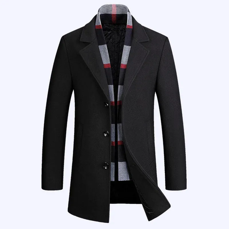 Aidase NEW Men Winter Warm Fashion Trench Wool Top Coat Slim Fit Casual Reefer Jackets Solid Breasted Peacoat