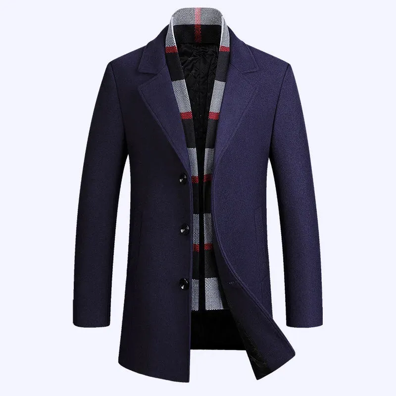 Aidase NEW Men Winter Warm Fashion Trench Wool Top Coat Slim Fit Casual Reefer Jackets Solid Breasted Peacoat