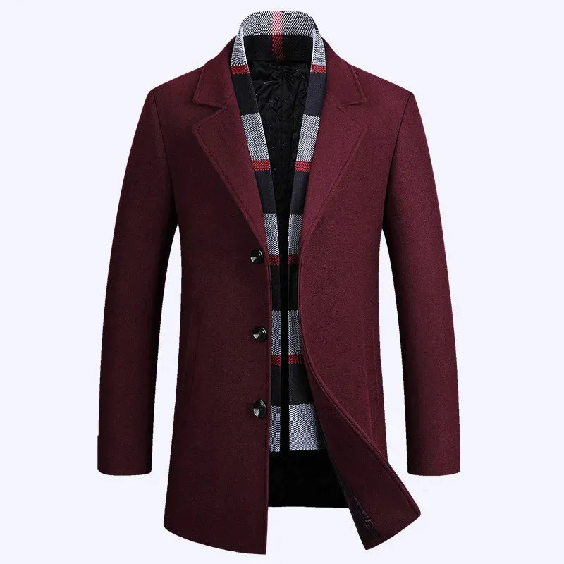 Aidase NEW Men Winter Warm Fashion Trench Wool Top Coat Slim Fit Casual Reefer Jackets Solid Breasted Peacoat