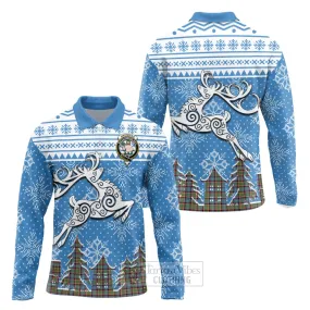 Aikenhead Clan Christmas Long Sleeve Polo Shirt Celtic Reindeer Style