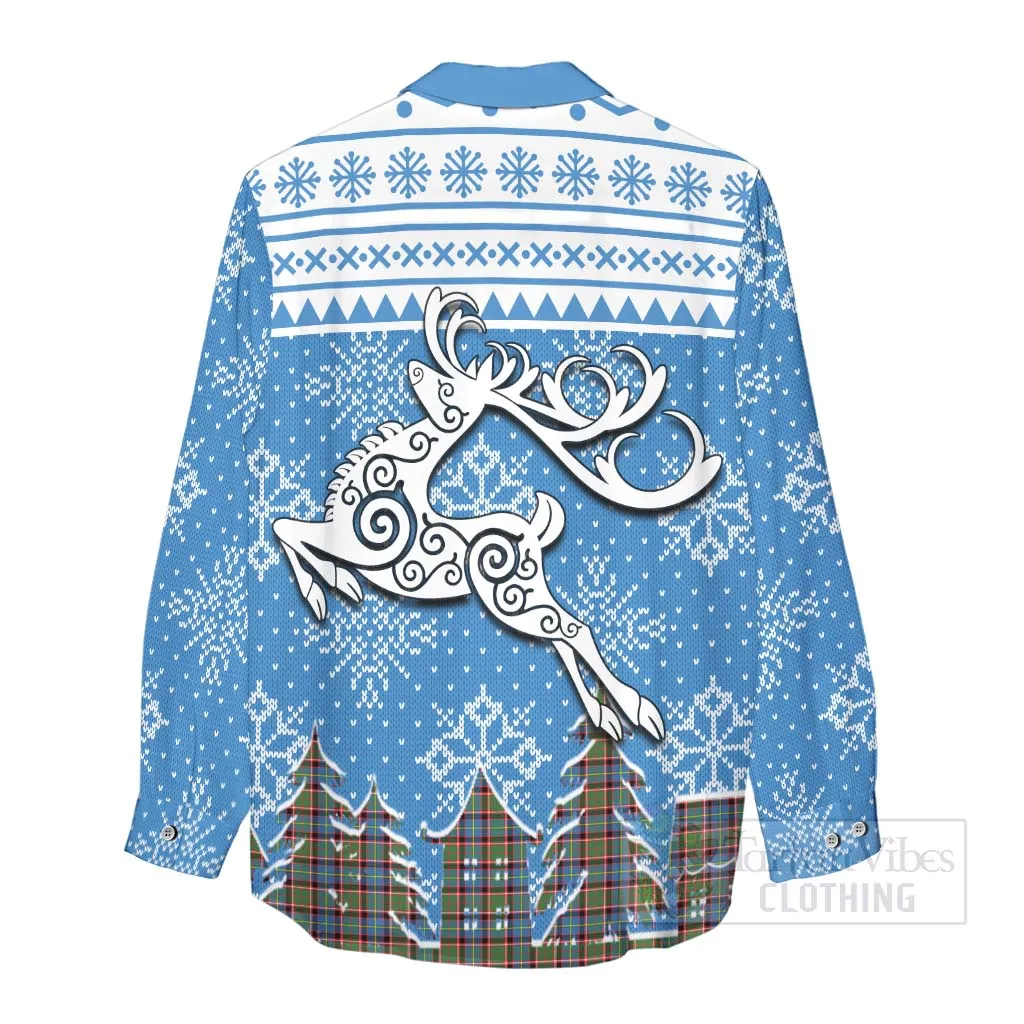 Aikenhead Clan Christmas Women's Casual Shirt Celtic Reindeer Style