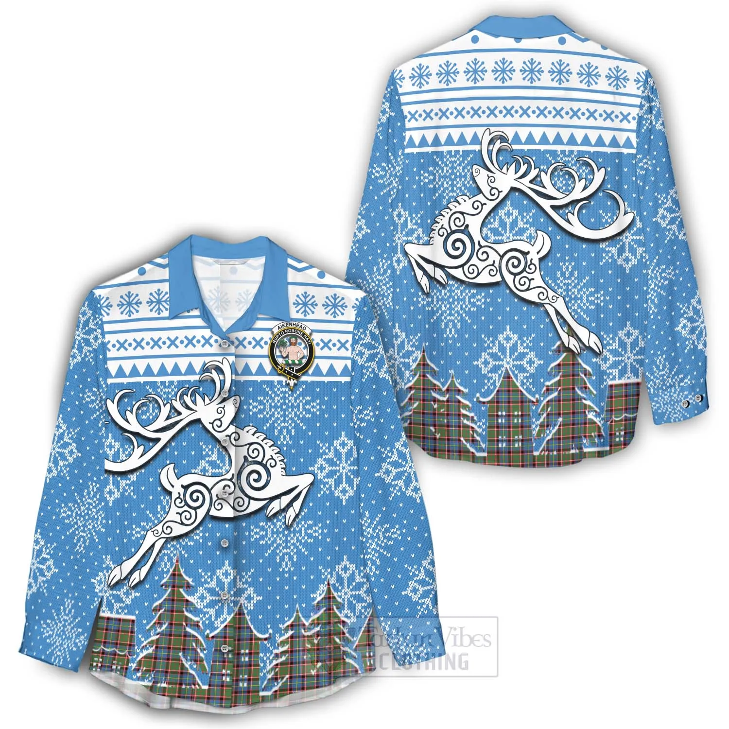 Aikenhead Clan Christmas Women's Casual Shirt Celtic Reindeer Style