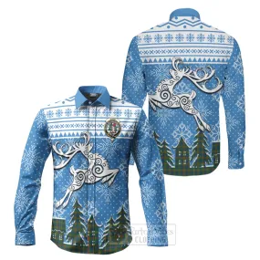 Aiton Clan Christmas Long Sleeve Button Shirt Celtic Reindeer Style