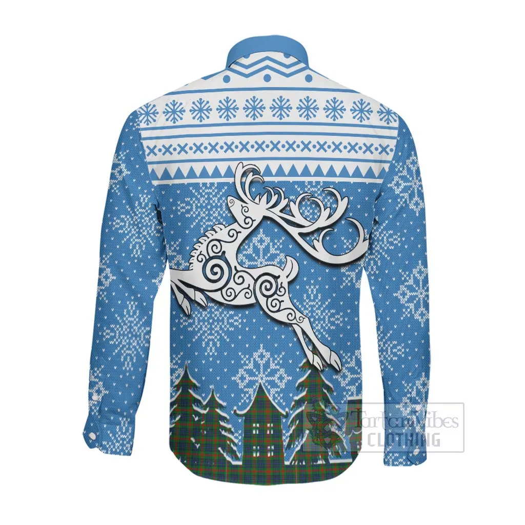 Aiton Clan Christmas Long Sleeve Button Shirt Celtic Reindeer Style