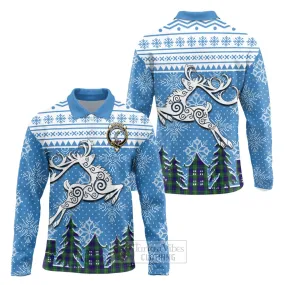 Alexander Clan Christmas Long Sleeve Polo Shirt Celtic Reindeer Style