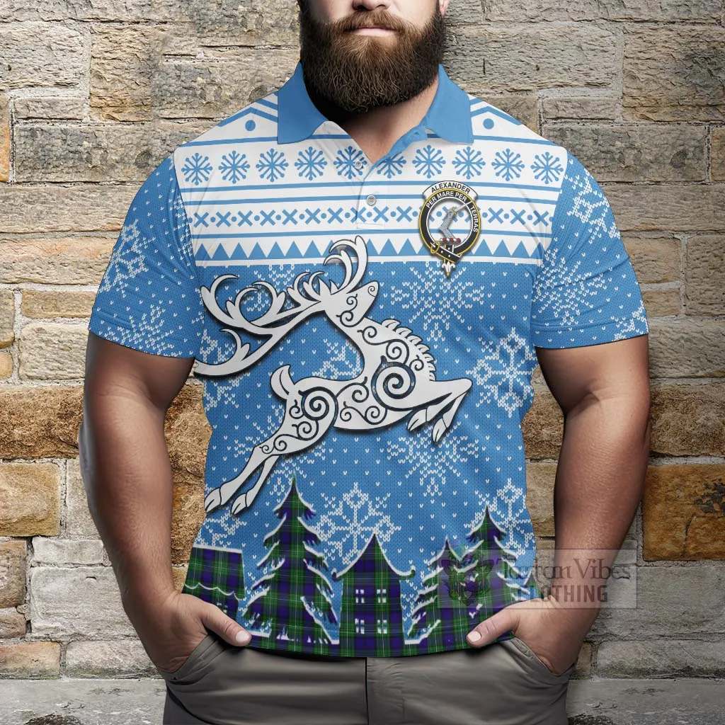 Alexander Clan Christmas Polo Shirt Celtic Reindeer Style