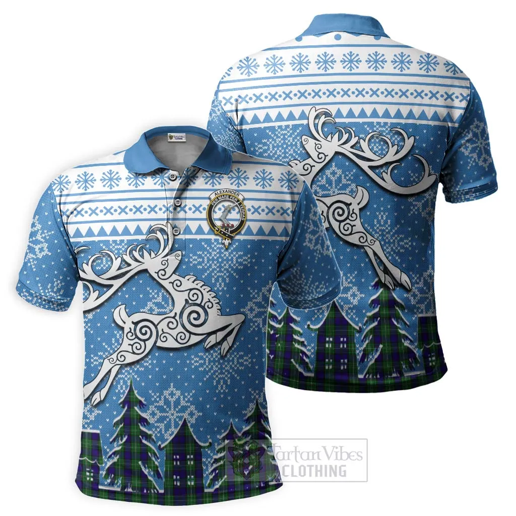 Alexander Clan Christmas Polo Shirt Celtic Reindeer Style