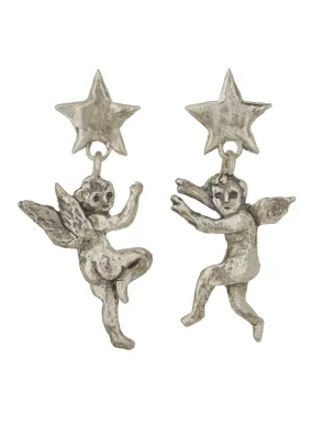 Angel Star Earrings in White Bronze