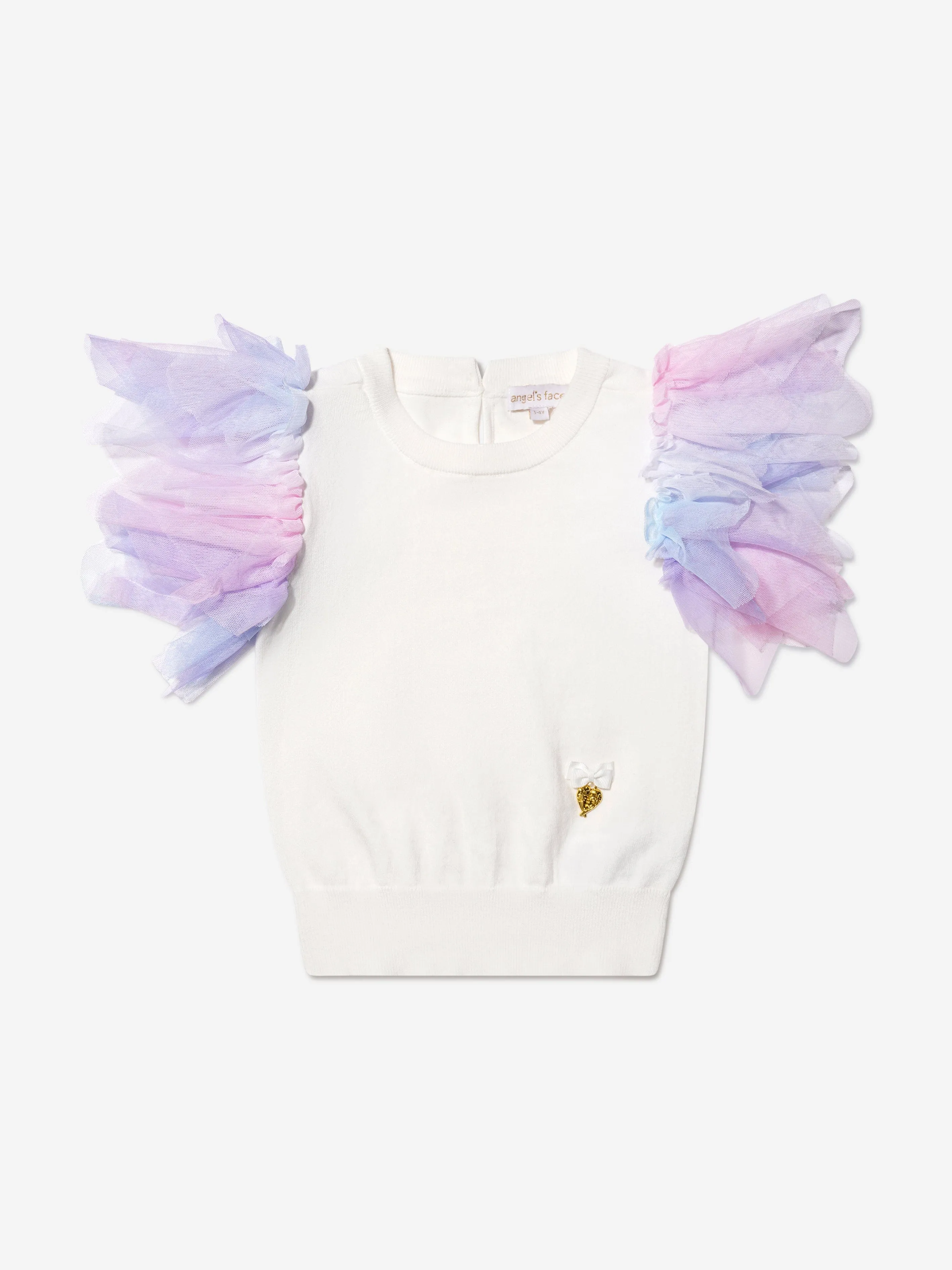 Angels Face Girls Knitted Tulle Trim Top