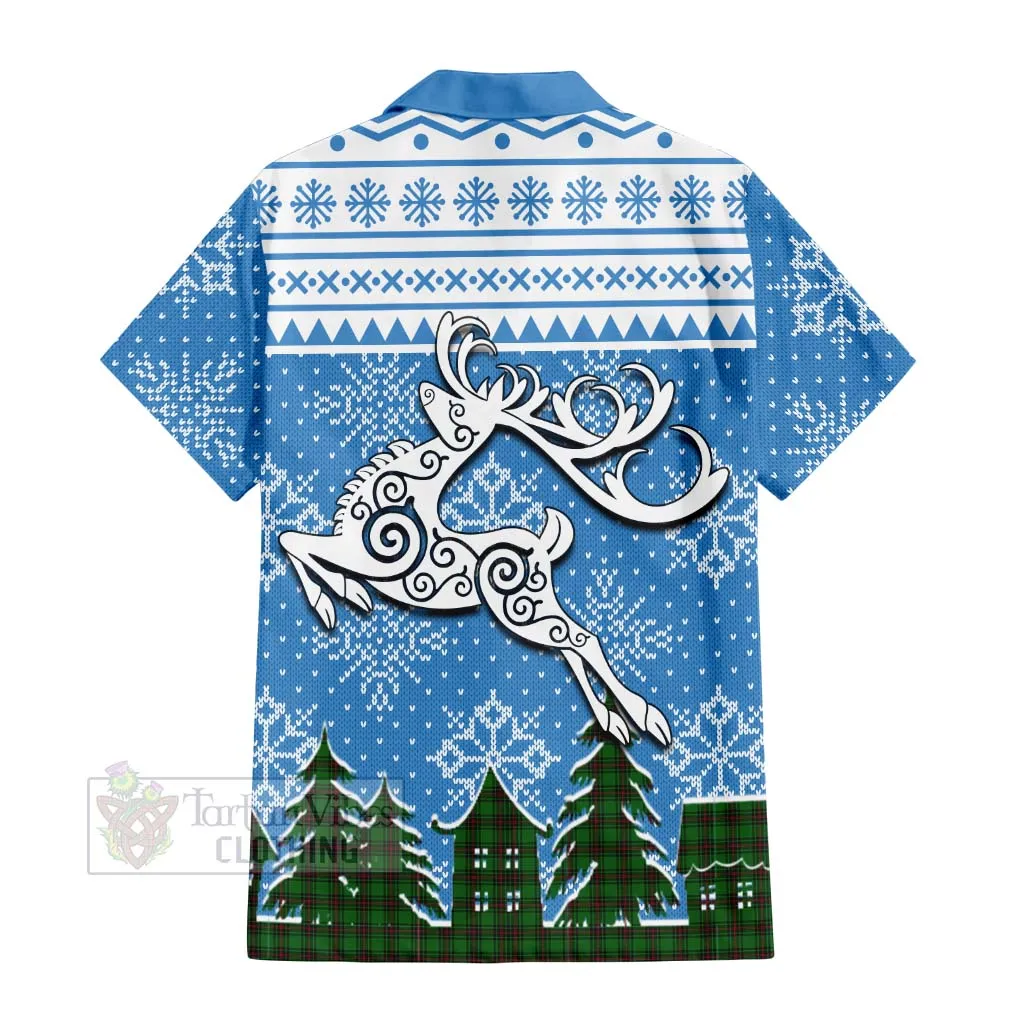 Anstruther Clan Christmas Short Sleeve Button Shirt Celtic Reindeer Style