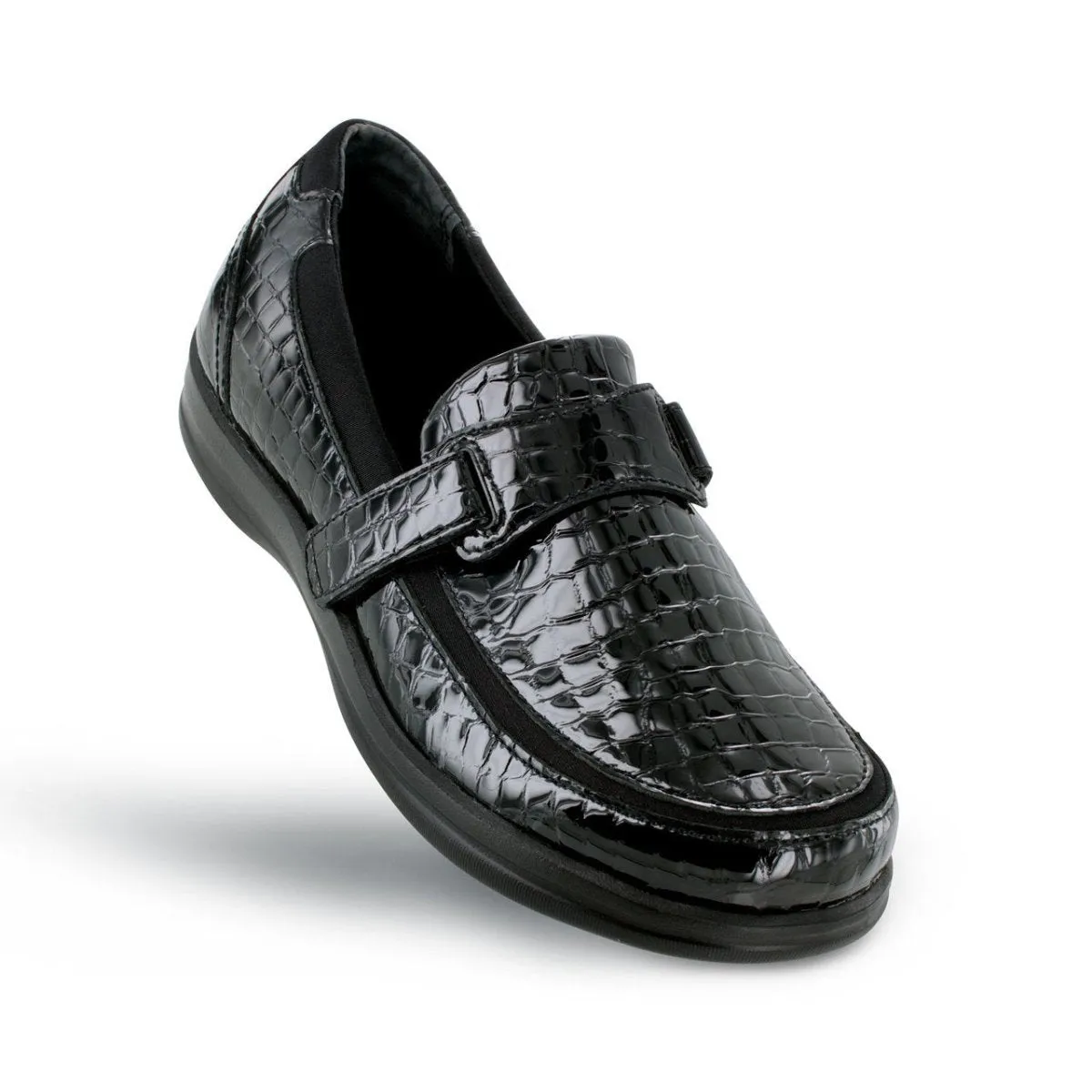 Apex A205w Evelyn Strap Loafer Women's Dress Shoe In Black Croc