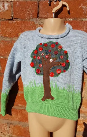 Apple tree, childs fair isle and applique jumper to fit age 4 chest size 26 inches