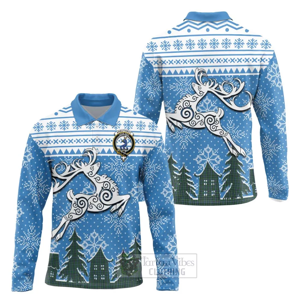 Arbuthnot Clan Christmas Long Sleeve Polo Shirt Celtic Reindeer Style