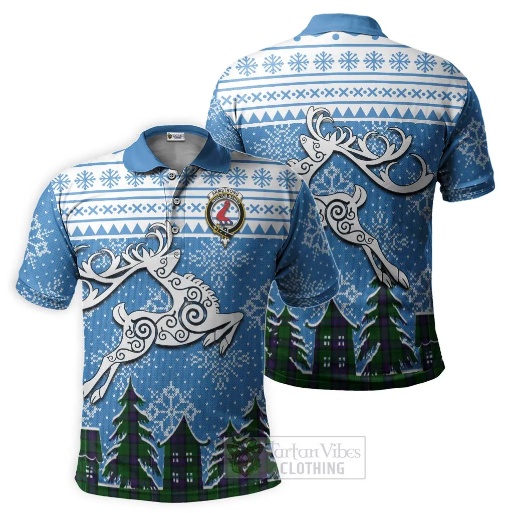 Armstrong Clan Christmas Polo Shirt Celtic Reindeer Style