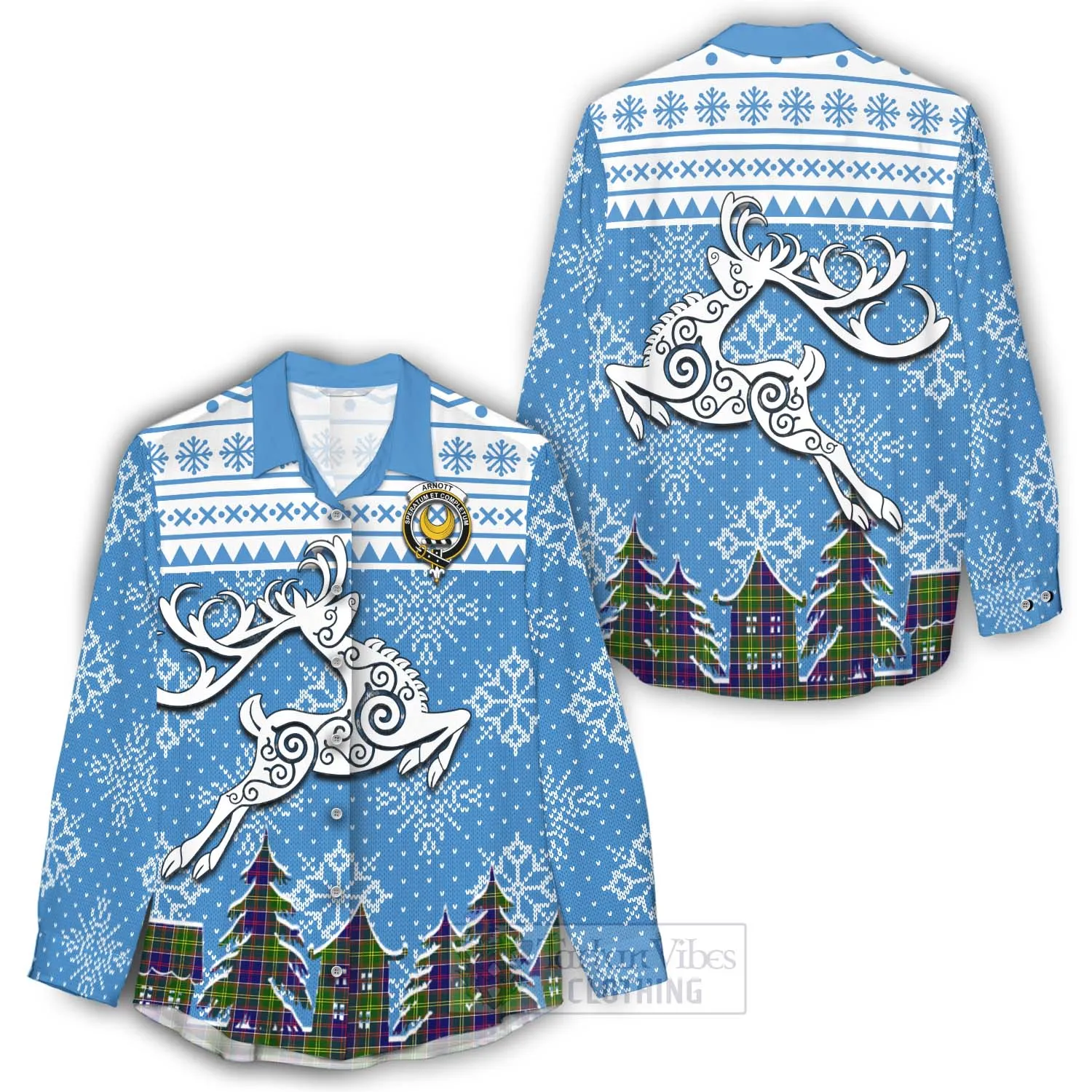 Arnott Clan Christmas Women's Casual Shirt Celtic Reindeer Style