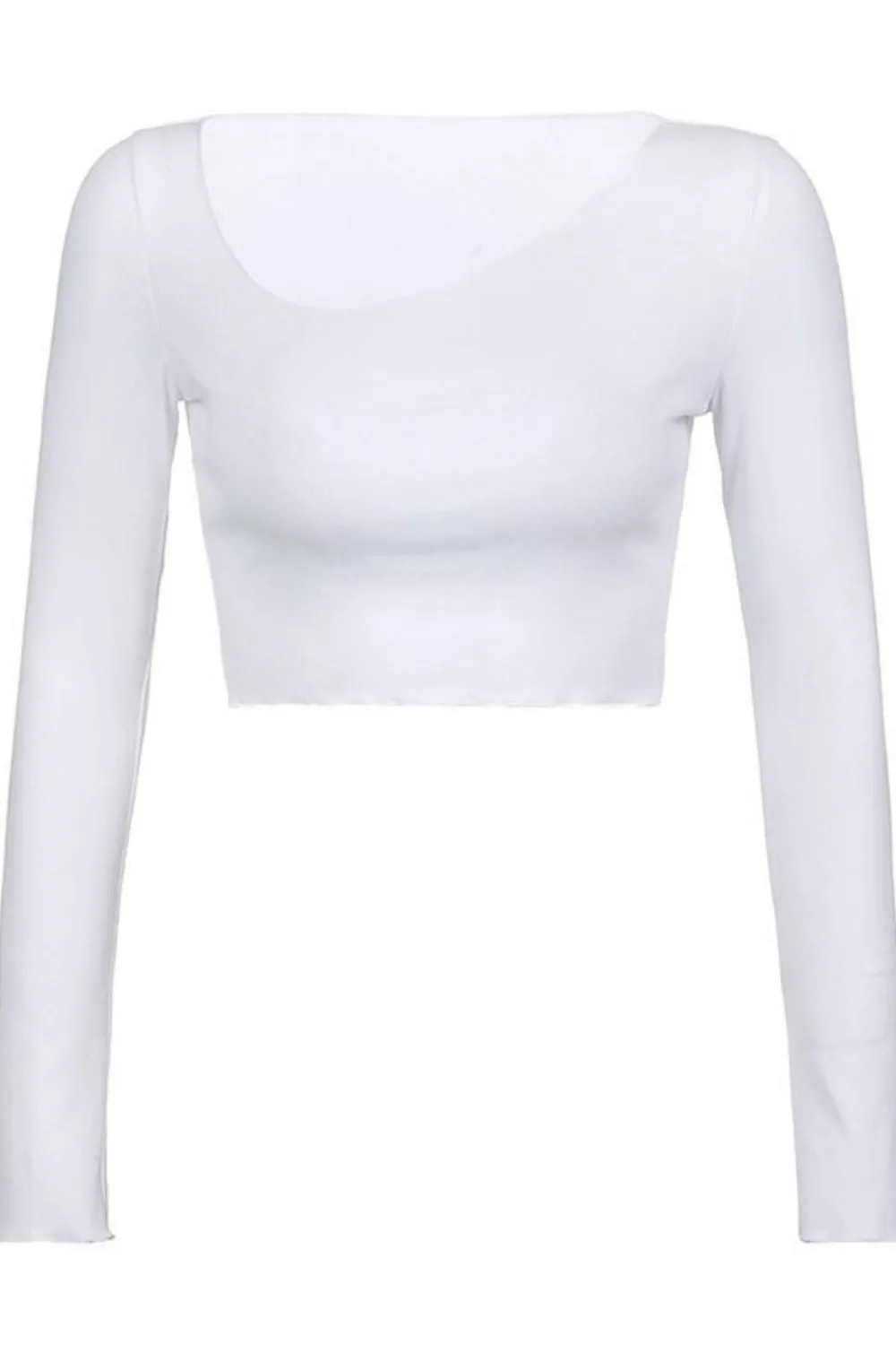 Asymmetric Long Sleeve Knit Crop Top