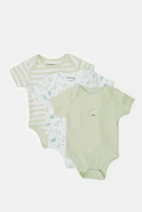 Baby Mint And White Printed Bodysuit Set (Pack Of 3)