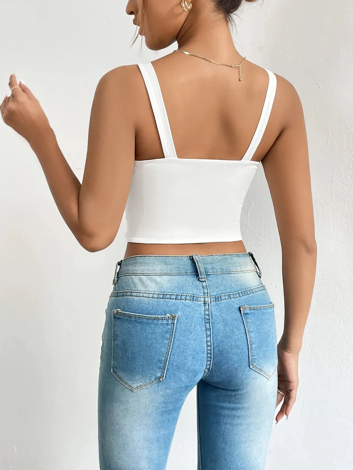 Backless Women's Clothing Scoop Neck Cami Crop Top