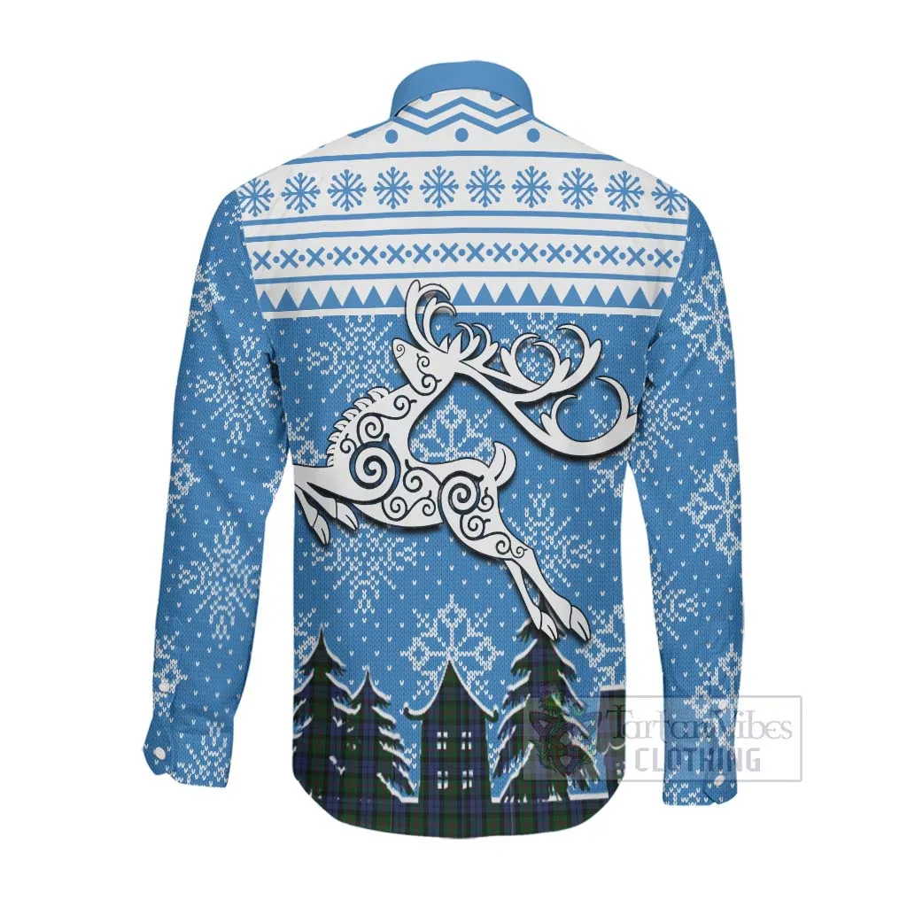 Baird Clan Christmas Long Sleeve Button Shirt Celtic Reindeer Style