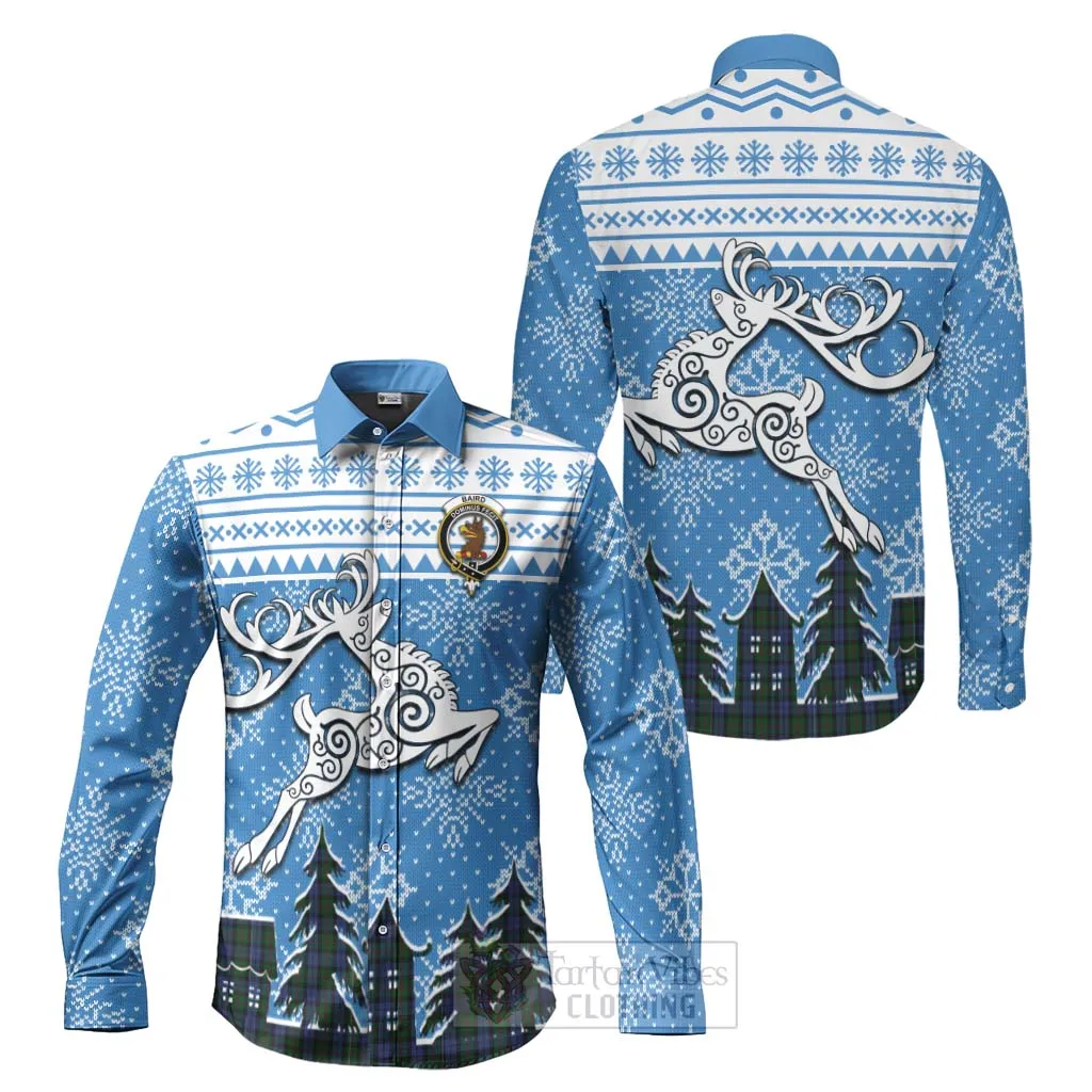 Baird Clan Christmas Long Sleeve Button Shirt Celtic Reindeer Style