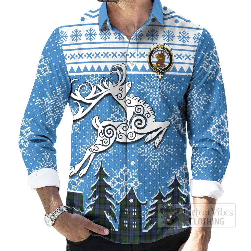 Baird Clan Christmas Long Sleeve Button Shirt Celtic Reindeer Style