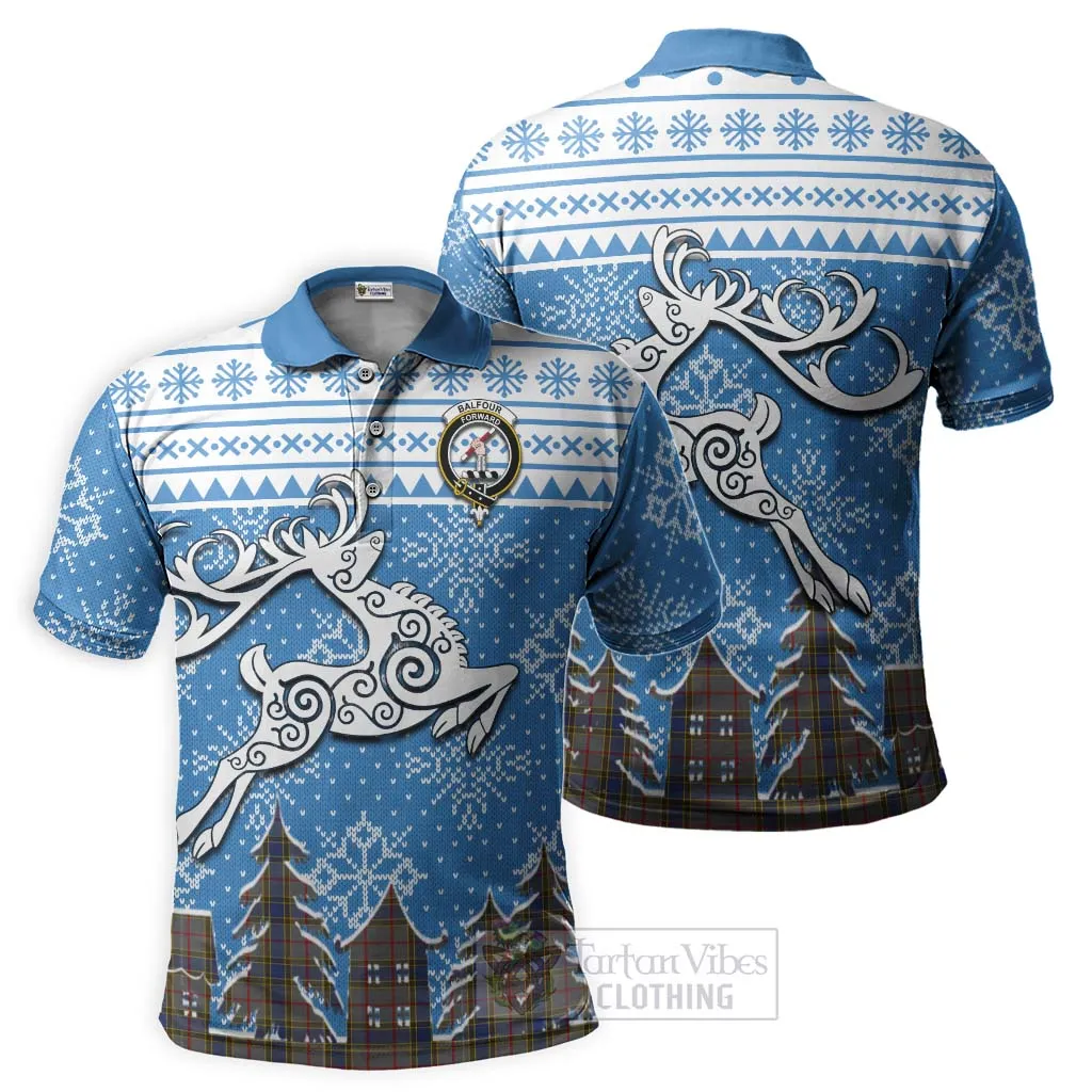 Balfour Clan Christmas Polo Shirt Celtic Reindeer Style