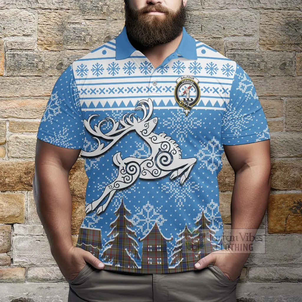 Balfour Clan Christmas Polo Shirt Celtic Reindeer Style