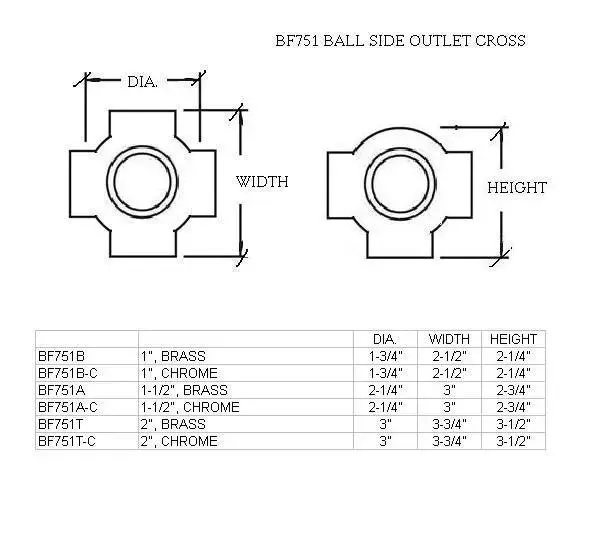 Ball Side Outlet Cross for 1" Tubing