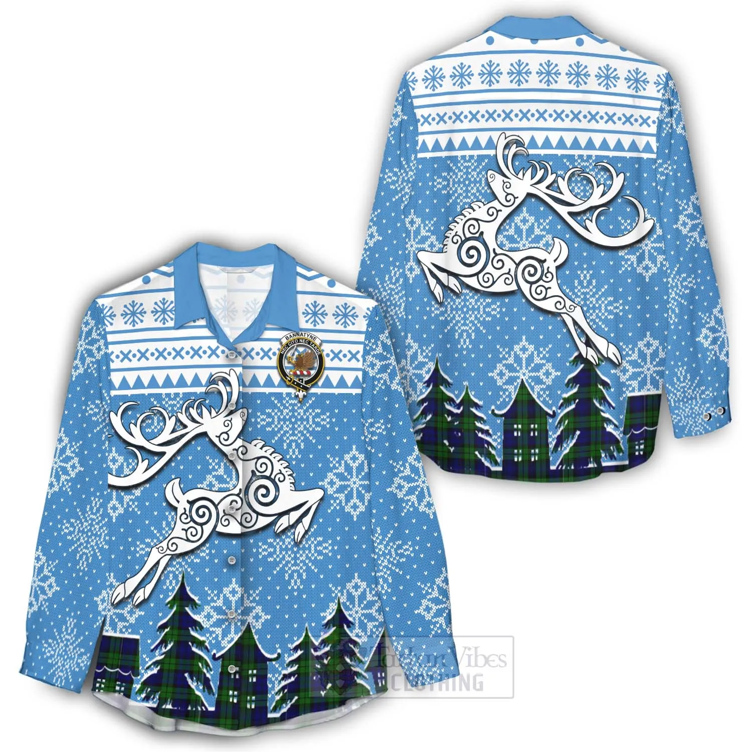 Bannatyne Clan Christmas Women's Casual Shirt Celtic Reindeer Style