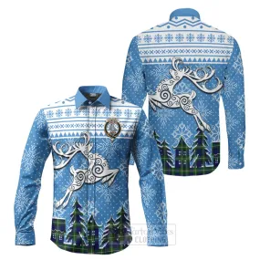 Bannerman Clan Christmas Long Sleeve Button Shirt Celtic Reindeer Style