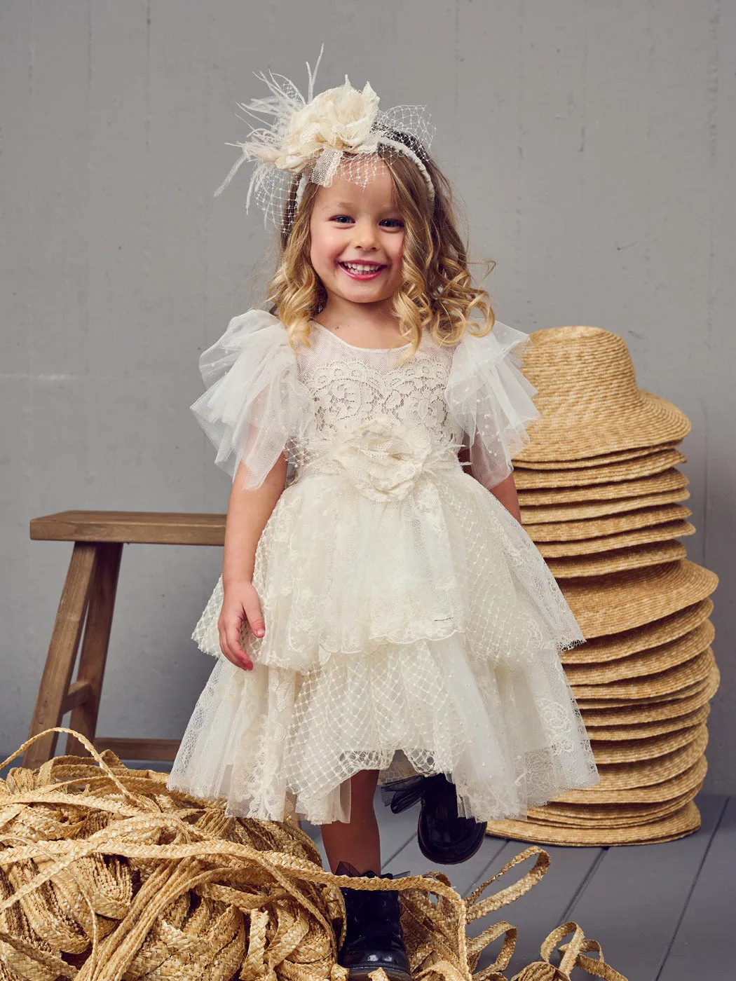 Baptism dress with lace and tulle - THETIS