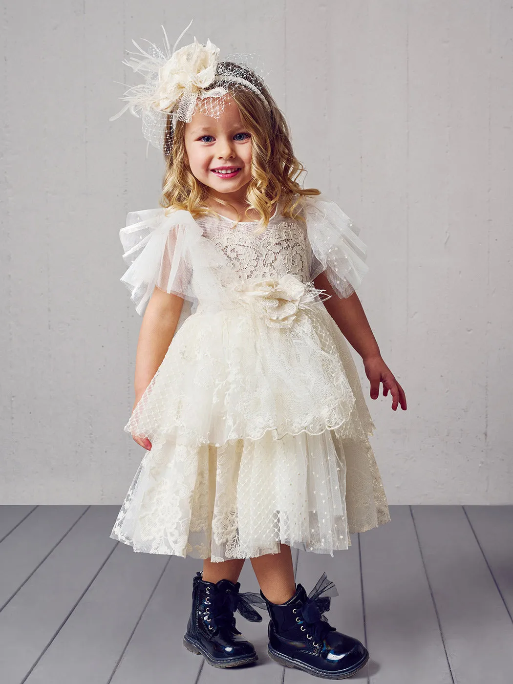 Baptism dress with lace and tulle - THETIS